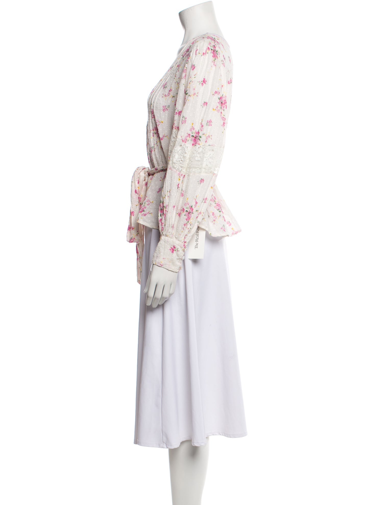 LoveShackFancy Floral Print V-Neck Blouse